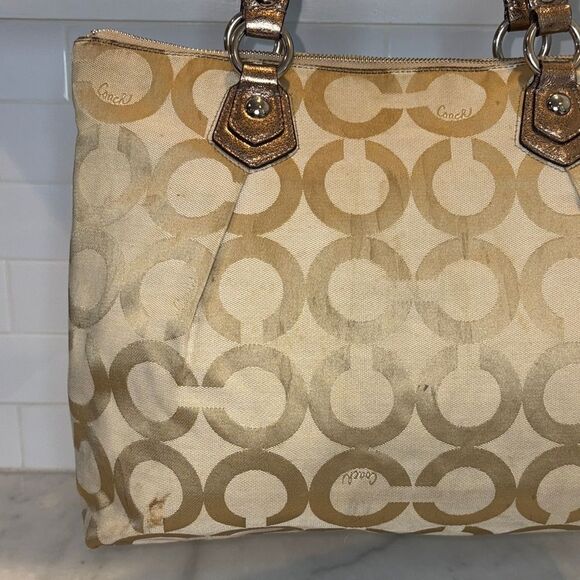 Coach Bag Purse Handbag Y2K Poppy Signature Op Art Logo Large Tote Bag - Picture 5 of 16